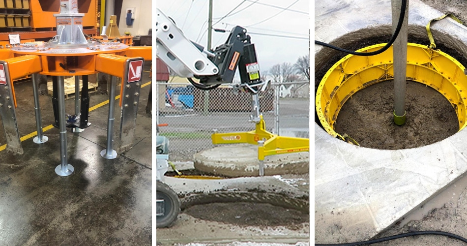 3 panel image of manhole cutting products